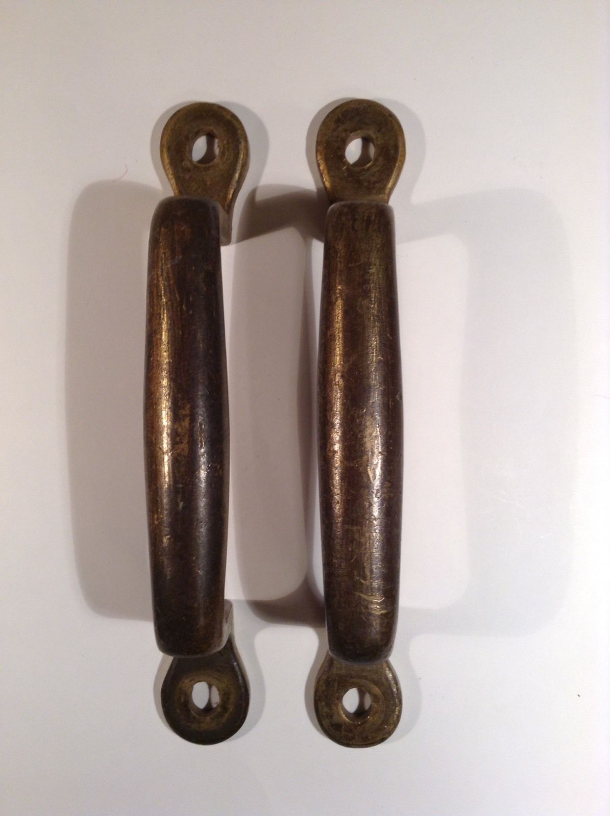 Pair Of Vintage Industrial Style Door Pulls In Brass/ Bronze?