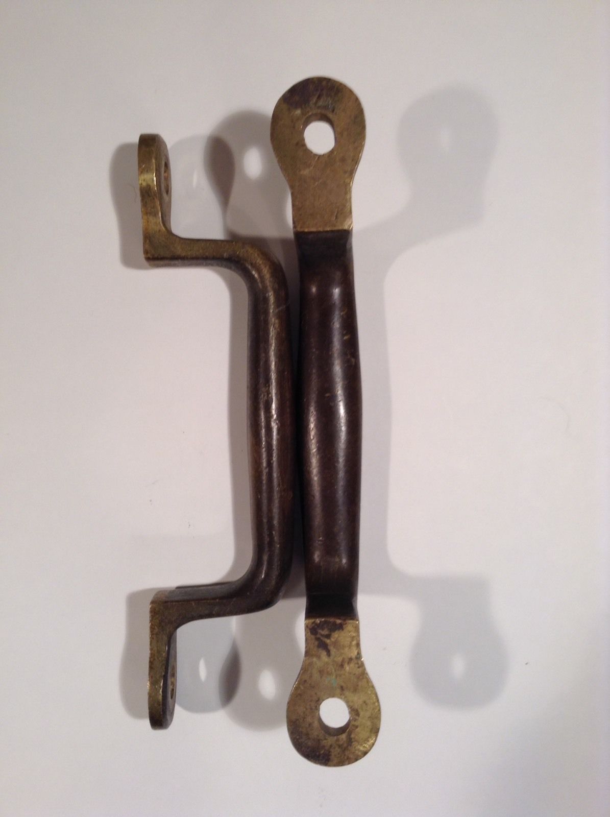 Pair Of Vintage Industrial Style Door Pulls In Brass/ Bronze?