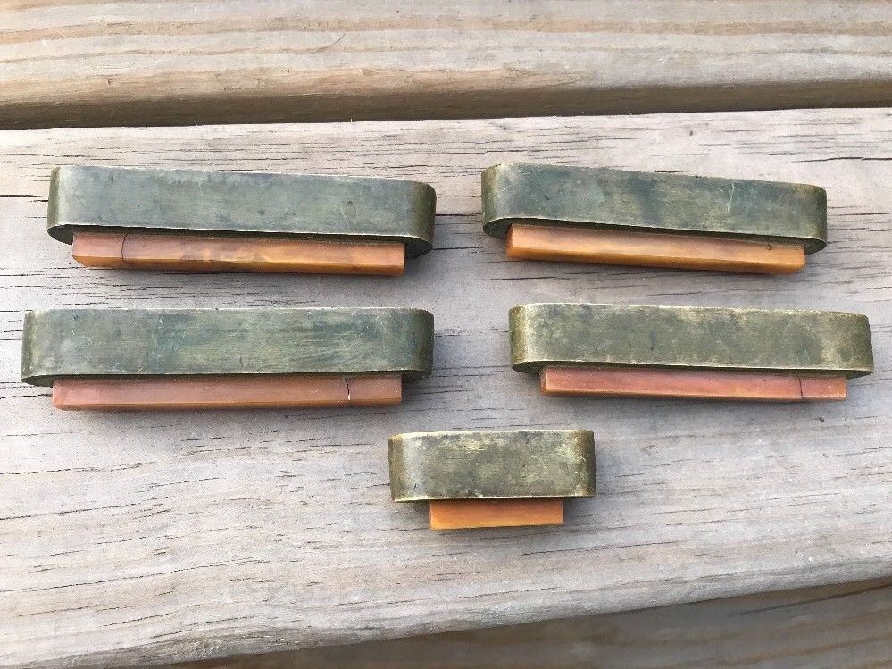 Set Of 4 Vintage Art Deco Brass & Bakelite Drawer Pulls Handles Butterscotch