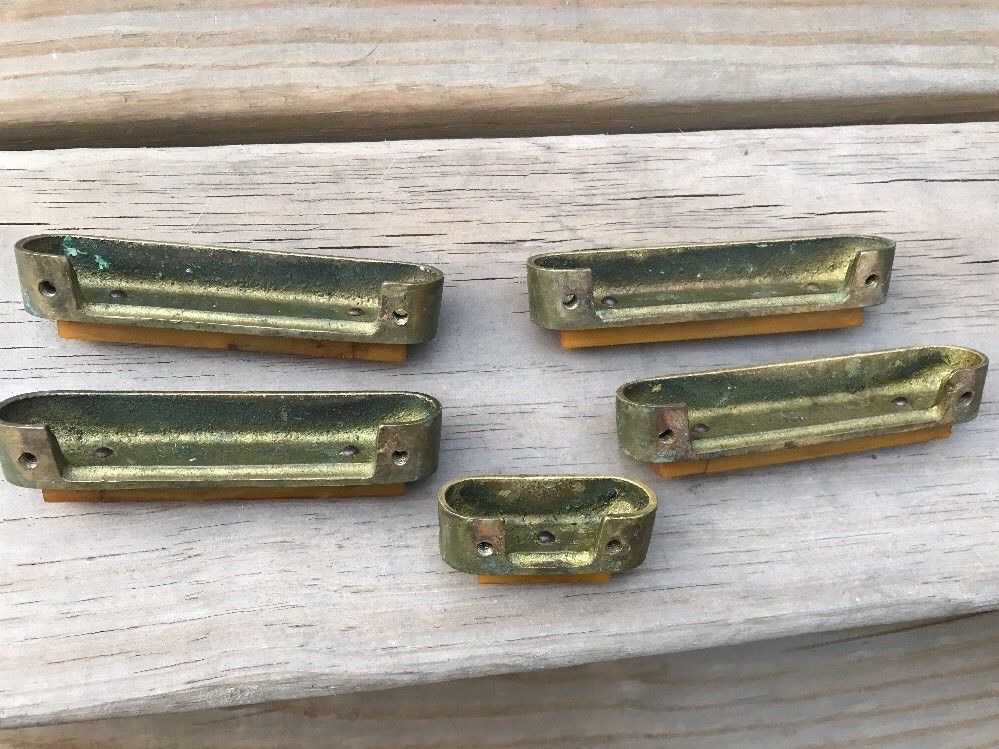 Set Of 4 Vintage Art Deco Brass & Bakelite Drawer Pulls Handles Butterscotch