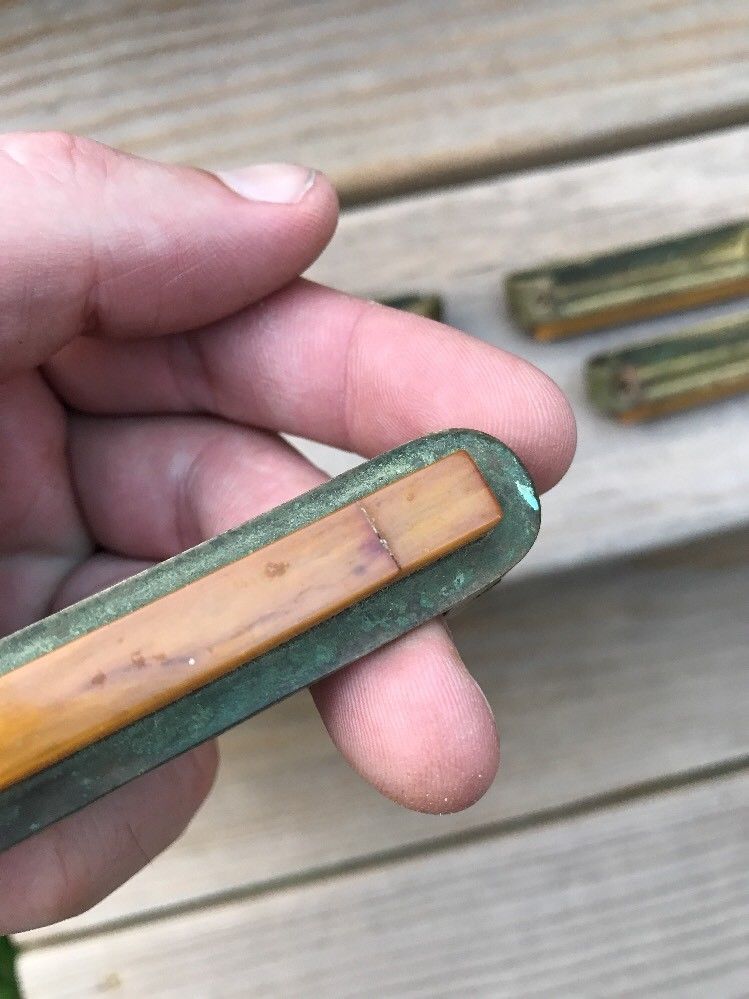 Set Of 4 Vintage Art Deco Brass & Bakelite Drawer Pulls Handles Butterscotch