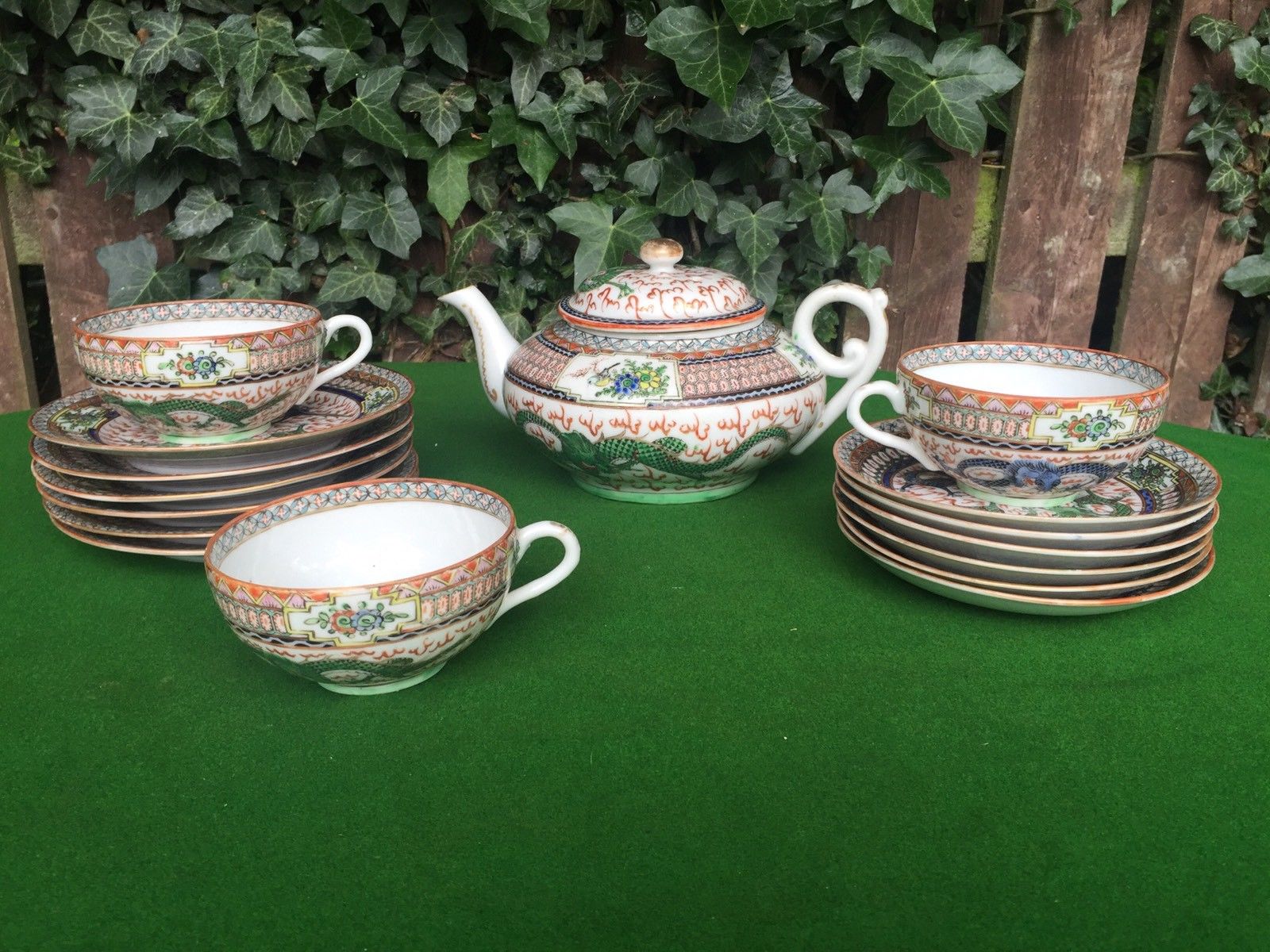 Vintage Fine Quality Porcelain Chinese Republic Period Tea Set With Dragons