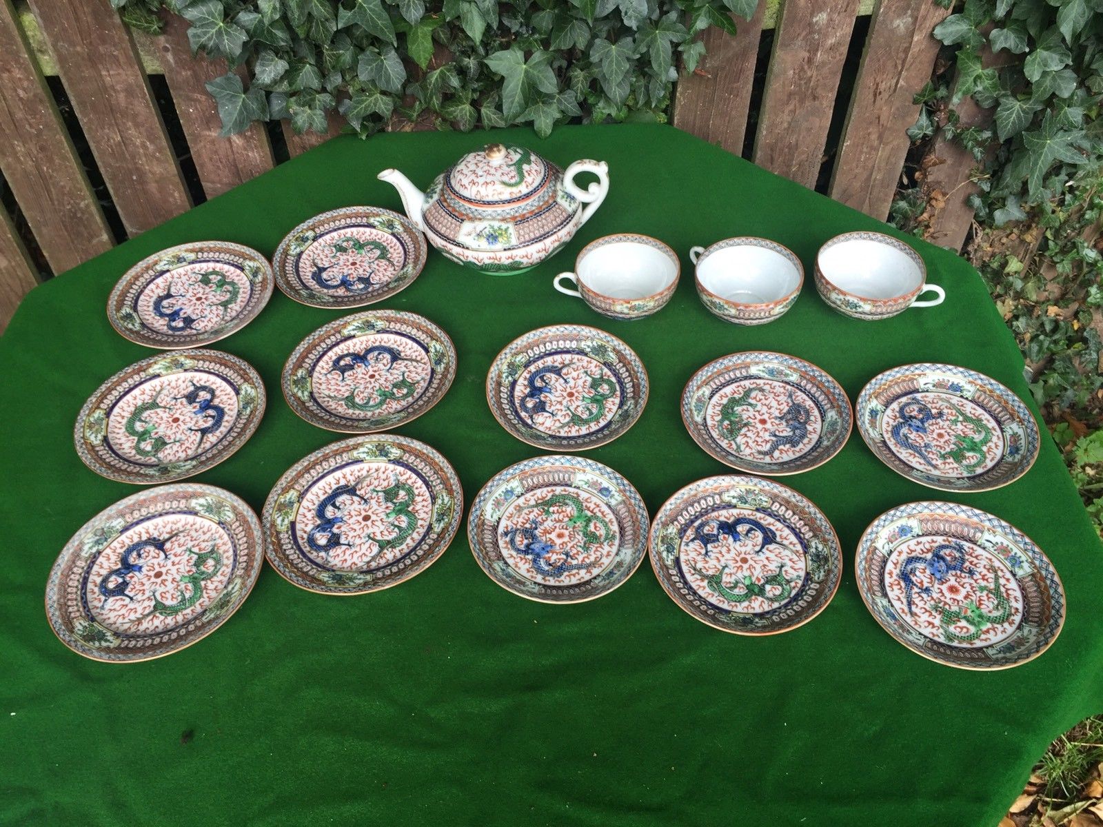 Vintage Fine Quality Porcelain Chinese Republic Period Tea Set With Dragons