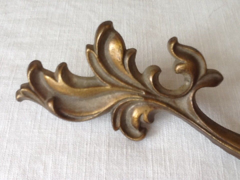 4 Vintage Large 9 1/4" Cast Metal Antique Brass French Provincial Drawer Handles