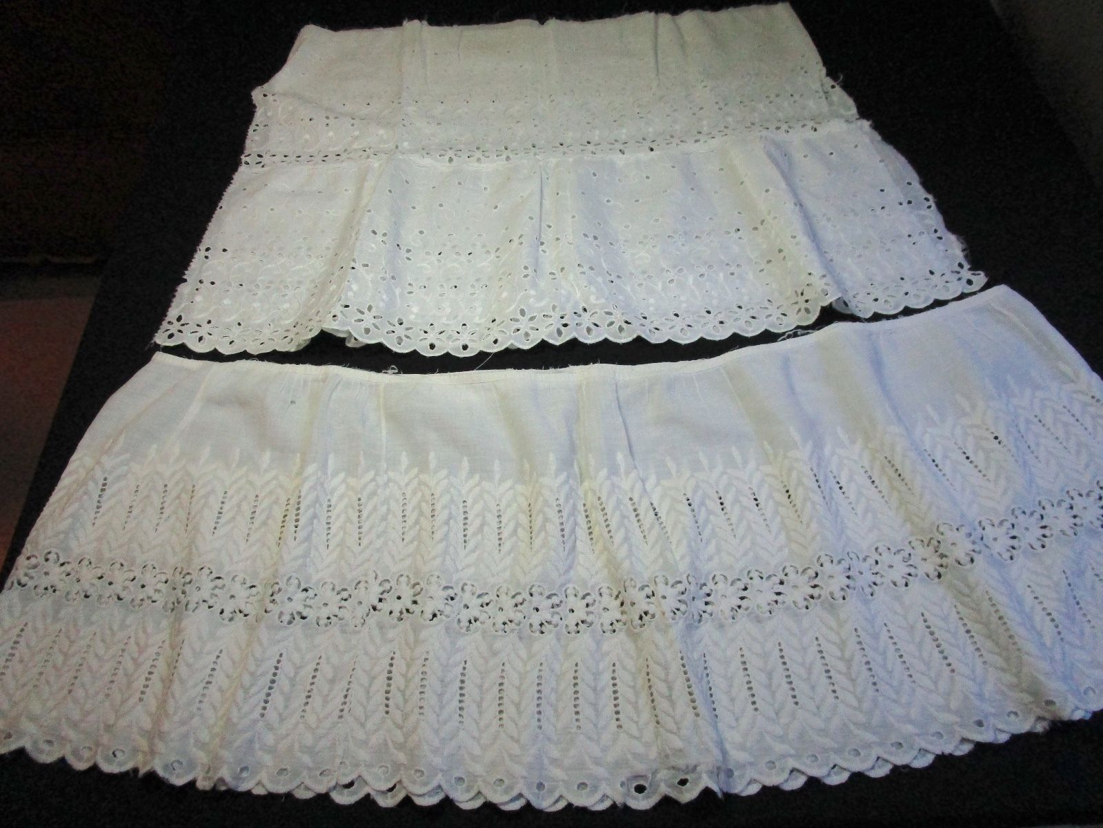 Lot of 2 Antique Embroidered Eyelet Swiss Lace Dress Flounces