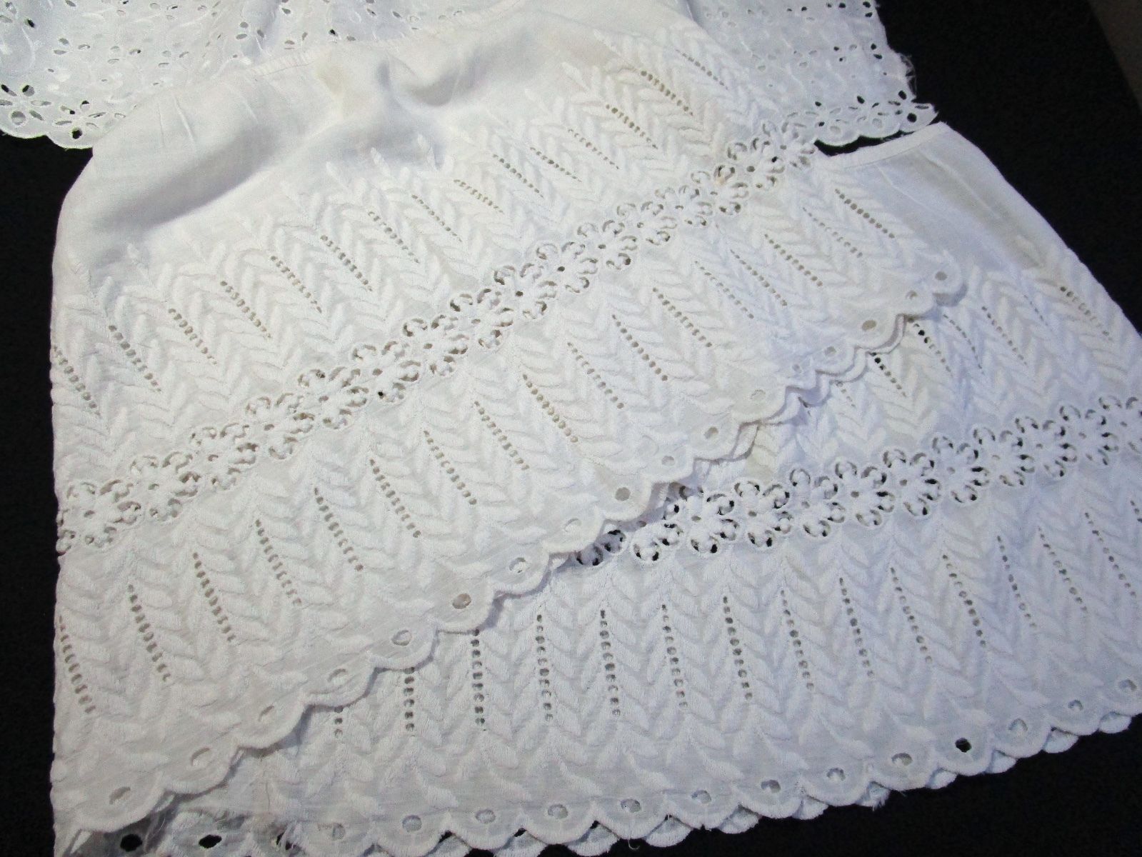 Lot of 2 Antique Embroidered Eyelet Swiss Lace Dress Flounces