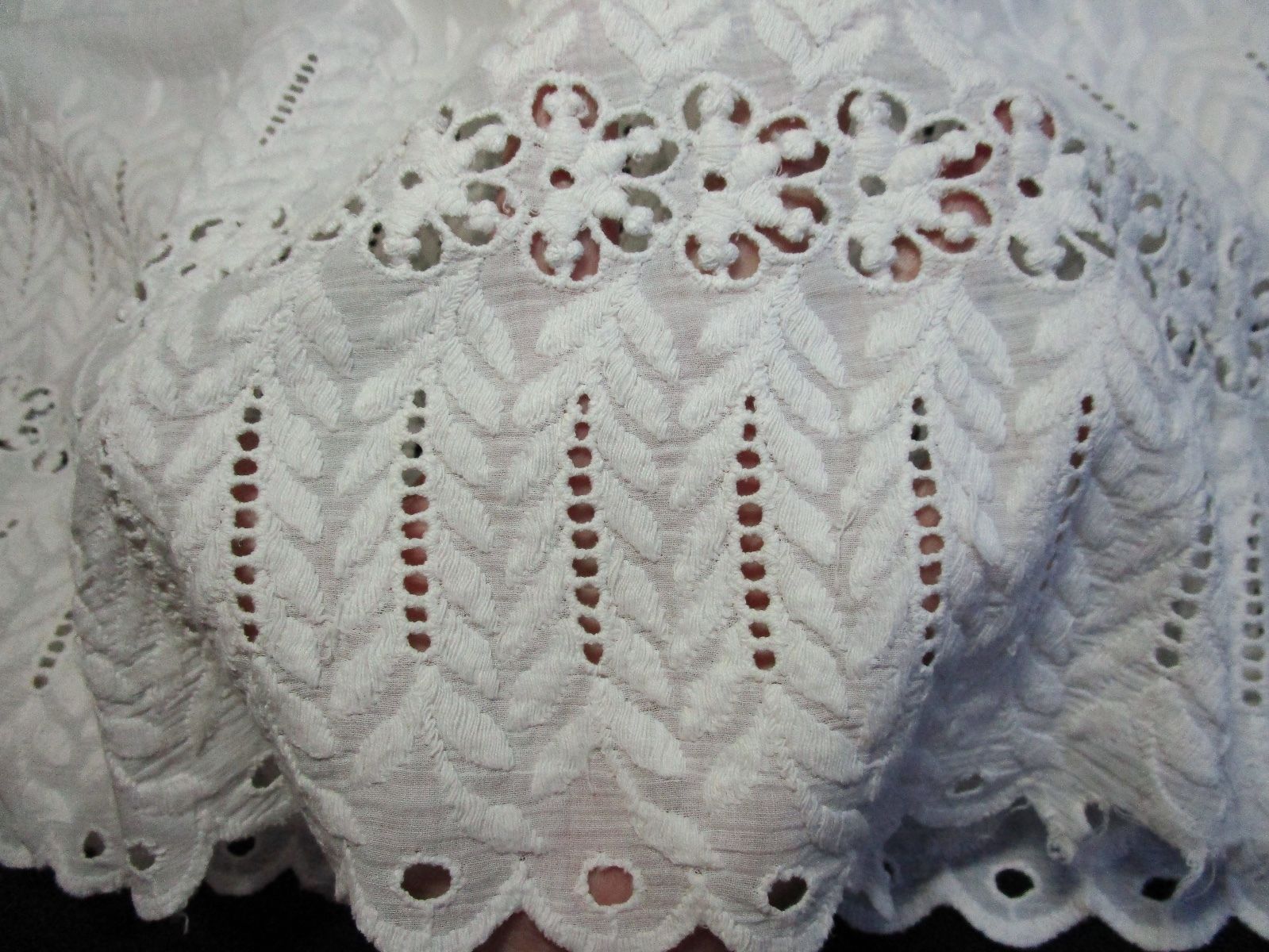 Lot of 2 Antique Embroidered Eyelet Swiss Lace Dress Flounces