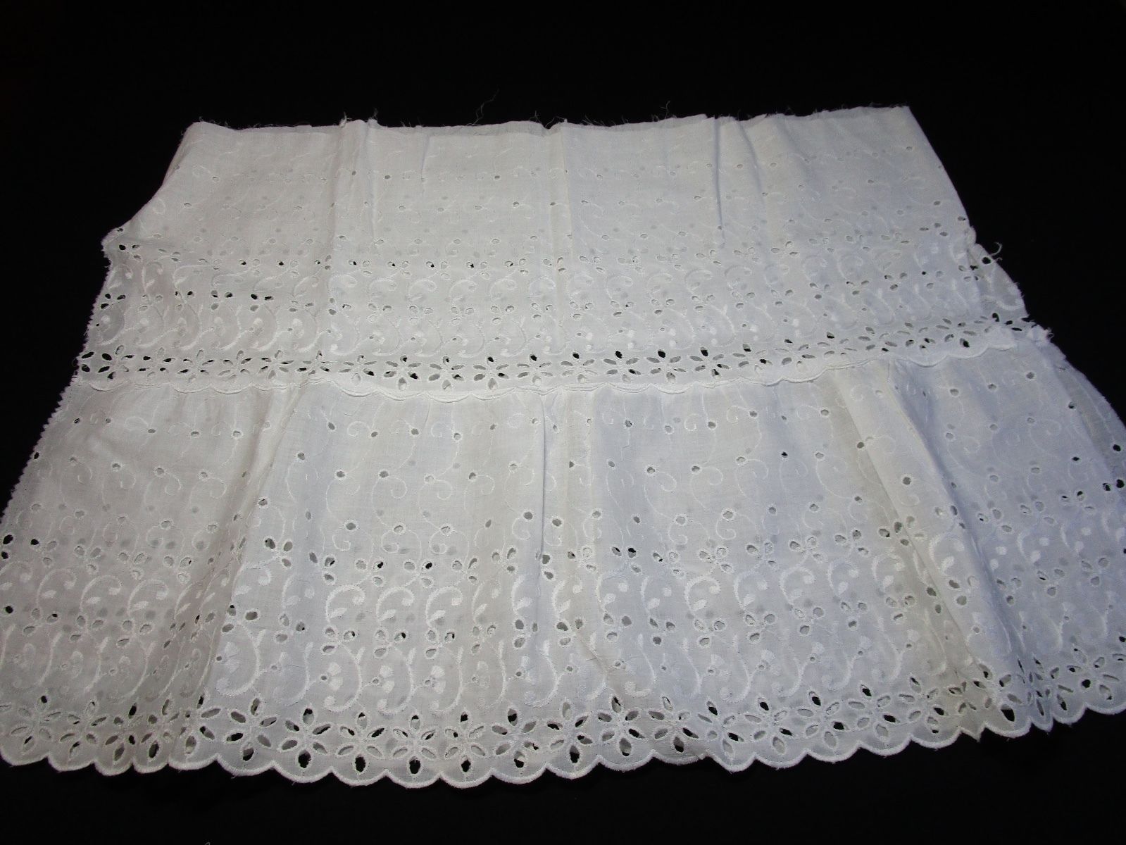 Lot of 2 Antique Embroidered Eyelet Swiss Lace Dress Flounces