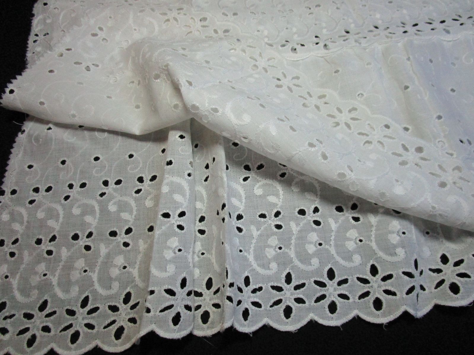 Lot of 2 Antique Embroidered Eyelet Swiss Lace Dress Flounces