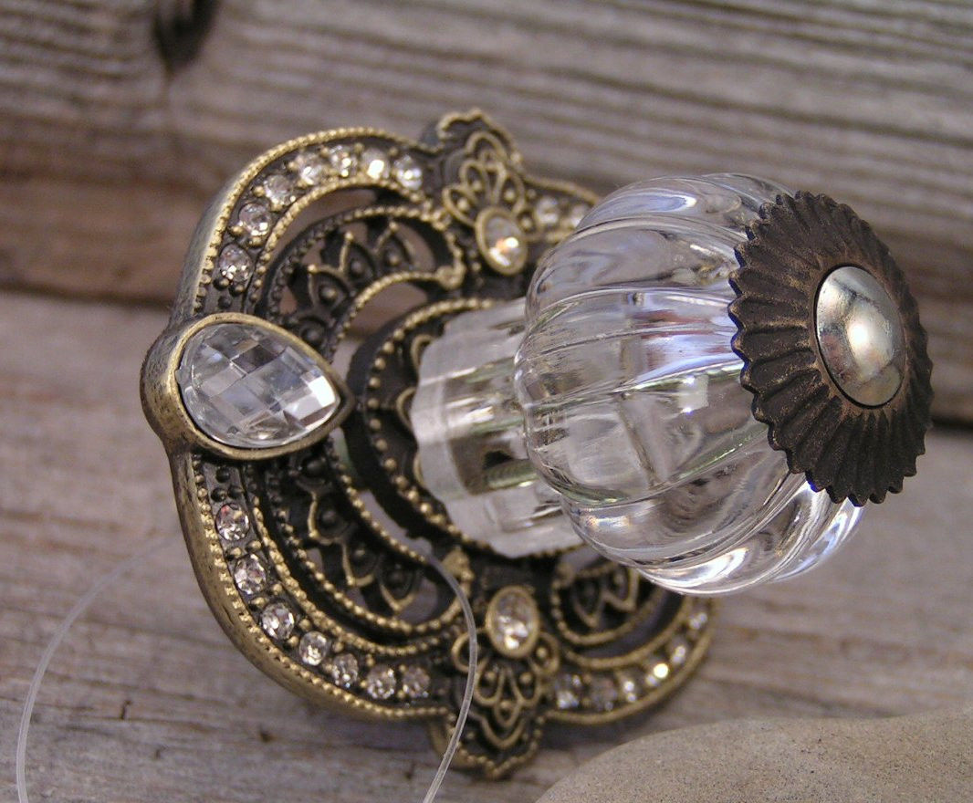 Classy Victorian Palace Glass Rhinestone Metal Drawer Cabinet  Pull knob handle