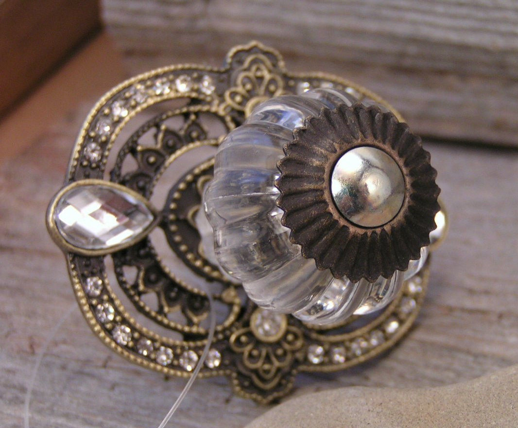 Classy Victorian Palace Glass Rhinestone Metal Drawer Cabinet  Pull knob handle