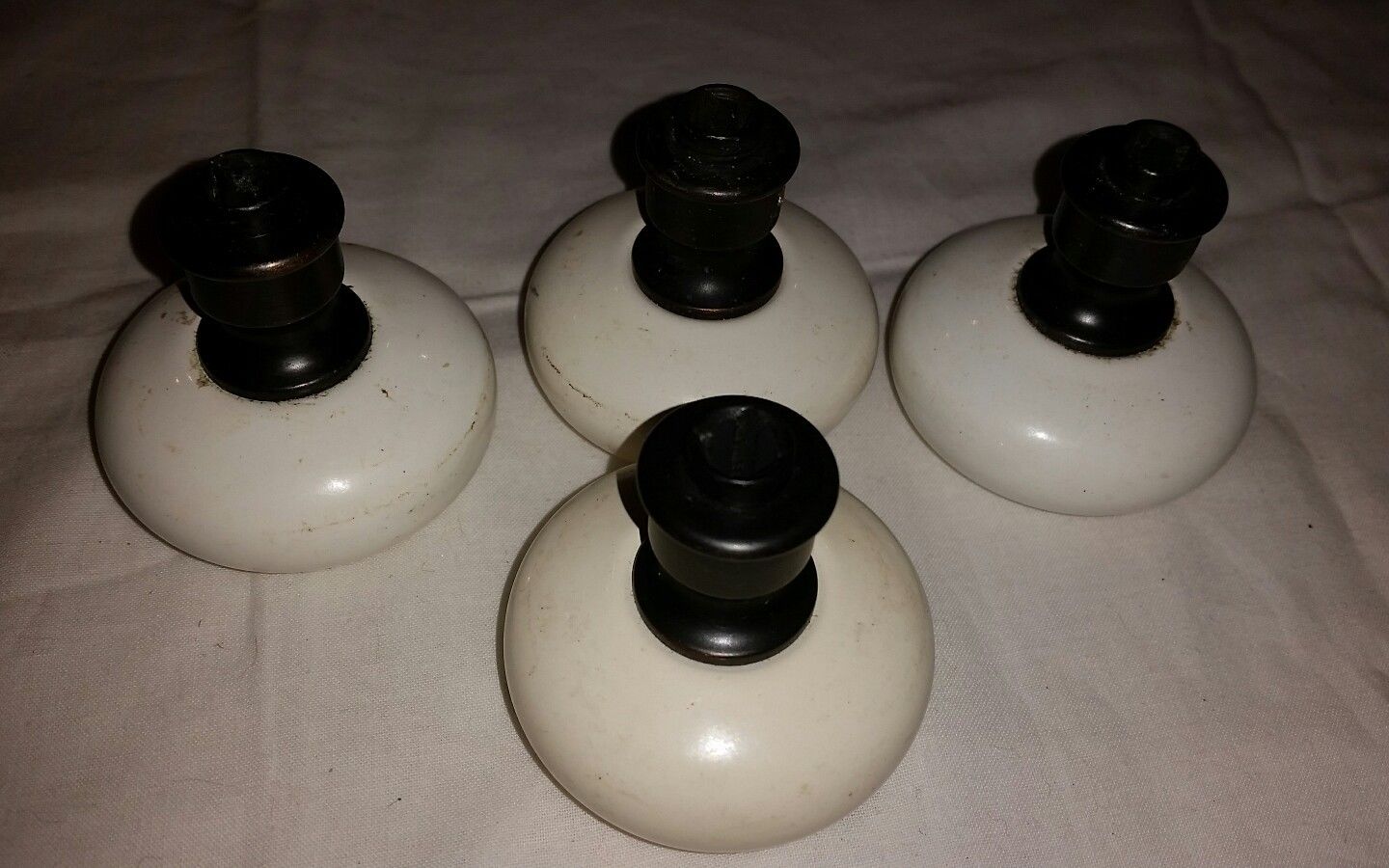 4 Antique White Porcelain Door Knobs