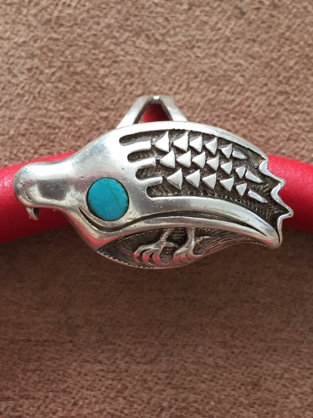 Navajo or Zuni Native American Quail Silver Ring with Turquiose stone