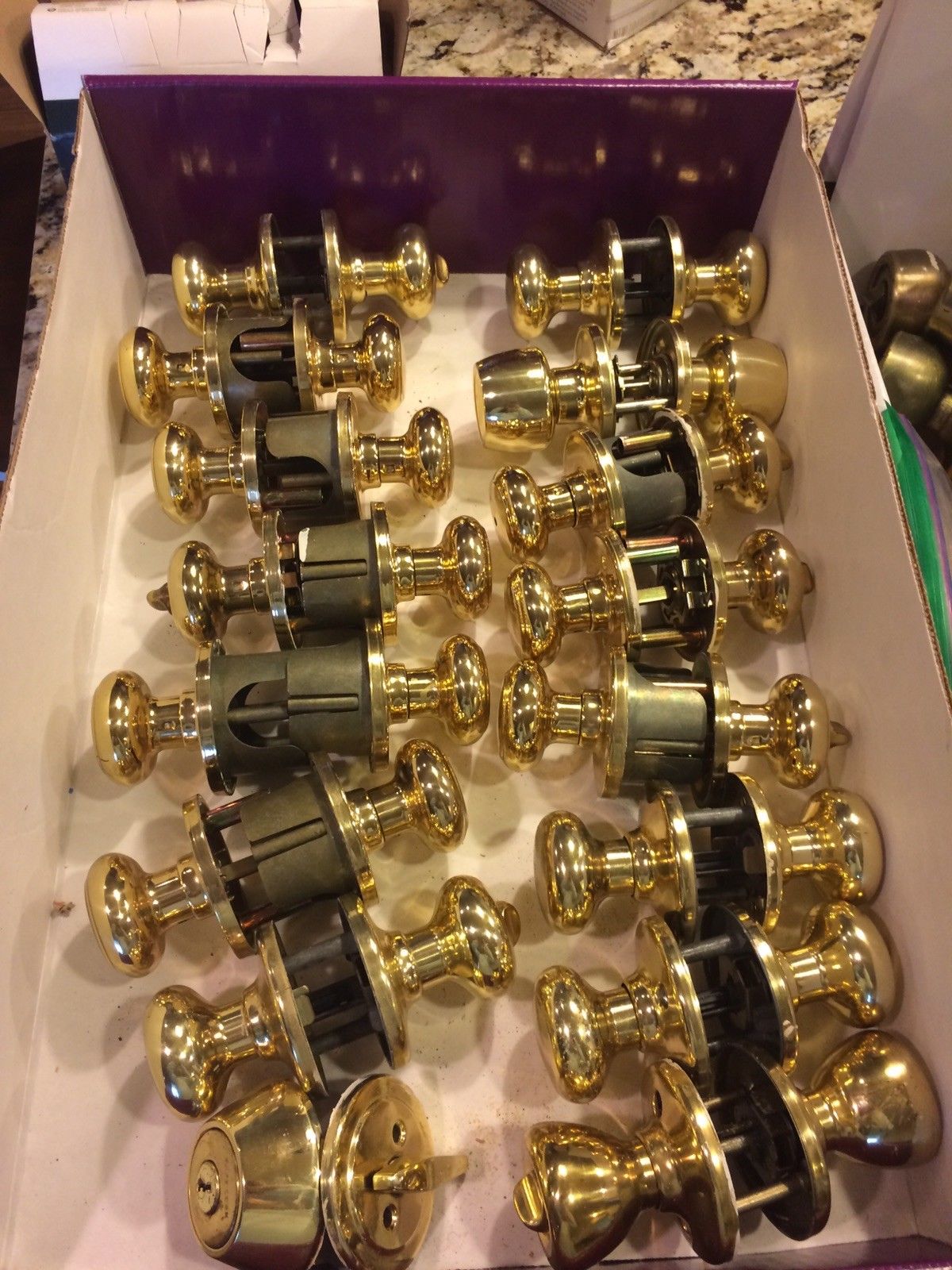 15 Polished Brass Door Knobs With Locks and locking mechanism