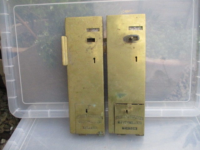 Antique Brass Public Toilet Door Lock Vintage Engaged Penny Lockerbie &Wilkinson