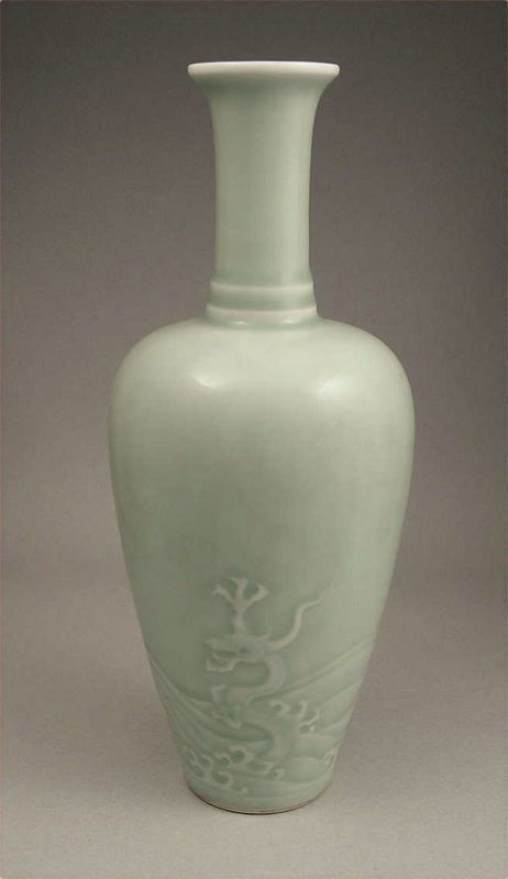 Exquisite Rare Chinese Celadon Porcelain Vase Marked Qing Kangxi