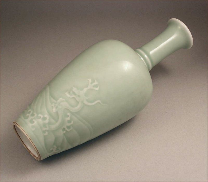 Exquisite Rare Chinese Celadon Porcelain Vase Marked Qing Kangxi