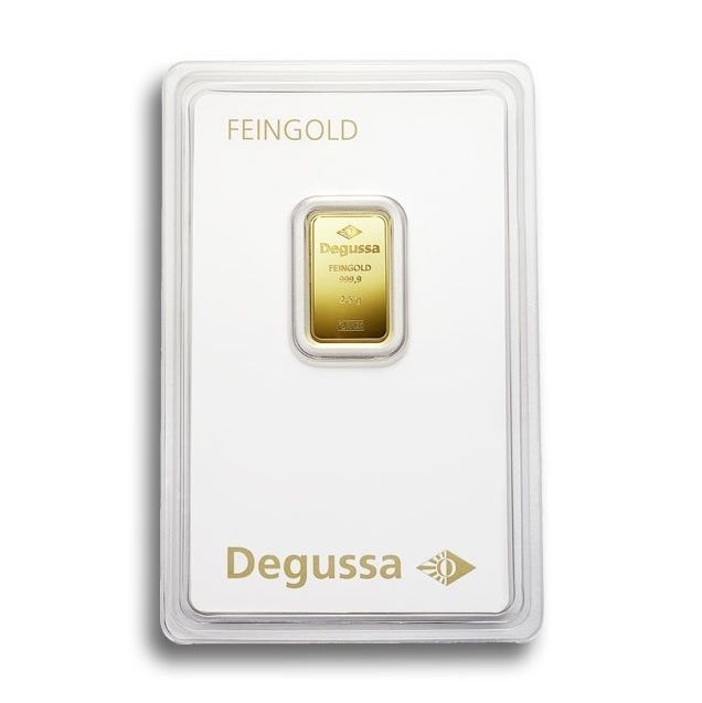 Gold Bullion 2,5g 2.5 Gram Fine Gold Degussa Blister Gold Bar 99,99 Certificate