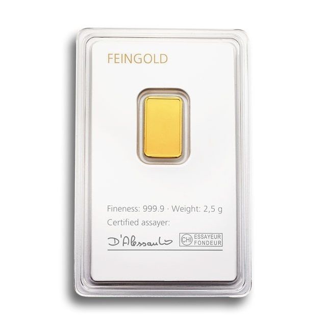 Gold Bullion 2,5g 2.5 Gram Fine Gold Degussa Blister Gold Bar 99,99 Certificate