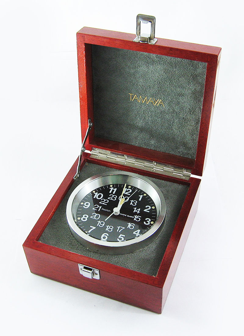 TAMAYA MQ-2 Marine Ship Boat Chronometer CLOCK QUARTZ Japan Wooden Case