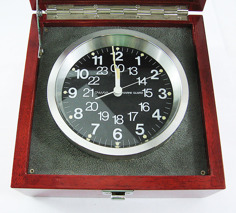 TAMAYA MQ-2 Marine Ship Boat Chronometer CLOCK QUARTZ Japan Wooden Case