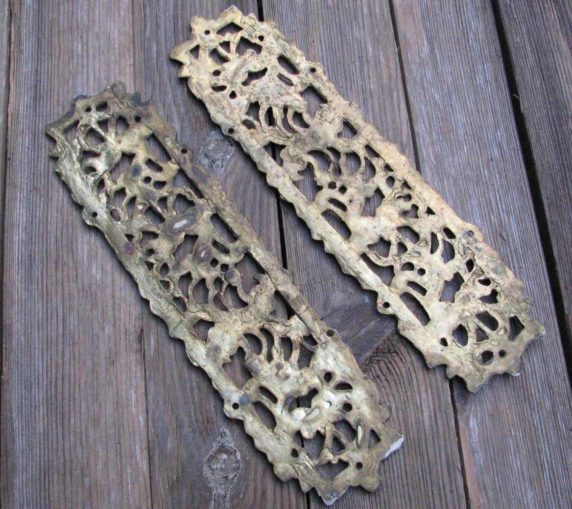 Ornate Vintage Pair of Brass Door Finger Push Plates - MORE AVAILABLE