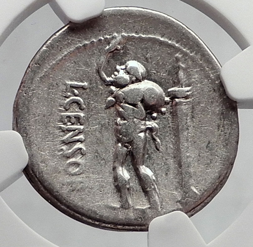 Roman Republic 82BC Rome APOLLO SATYR MARSYAS Ancient Silver Coin NGC i63421