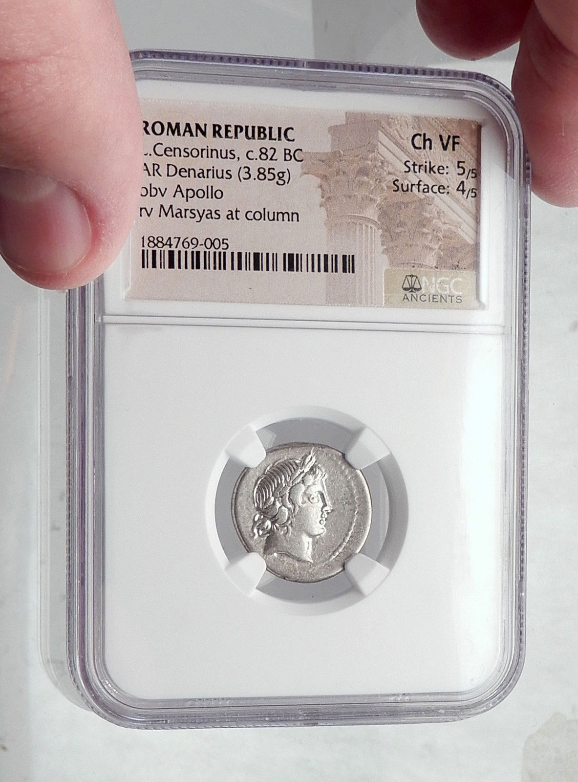 Roman Republic 82BC Rome APOLLO SATYR MARSYAS Ancient Silver Coin NGC i63421