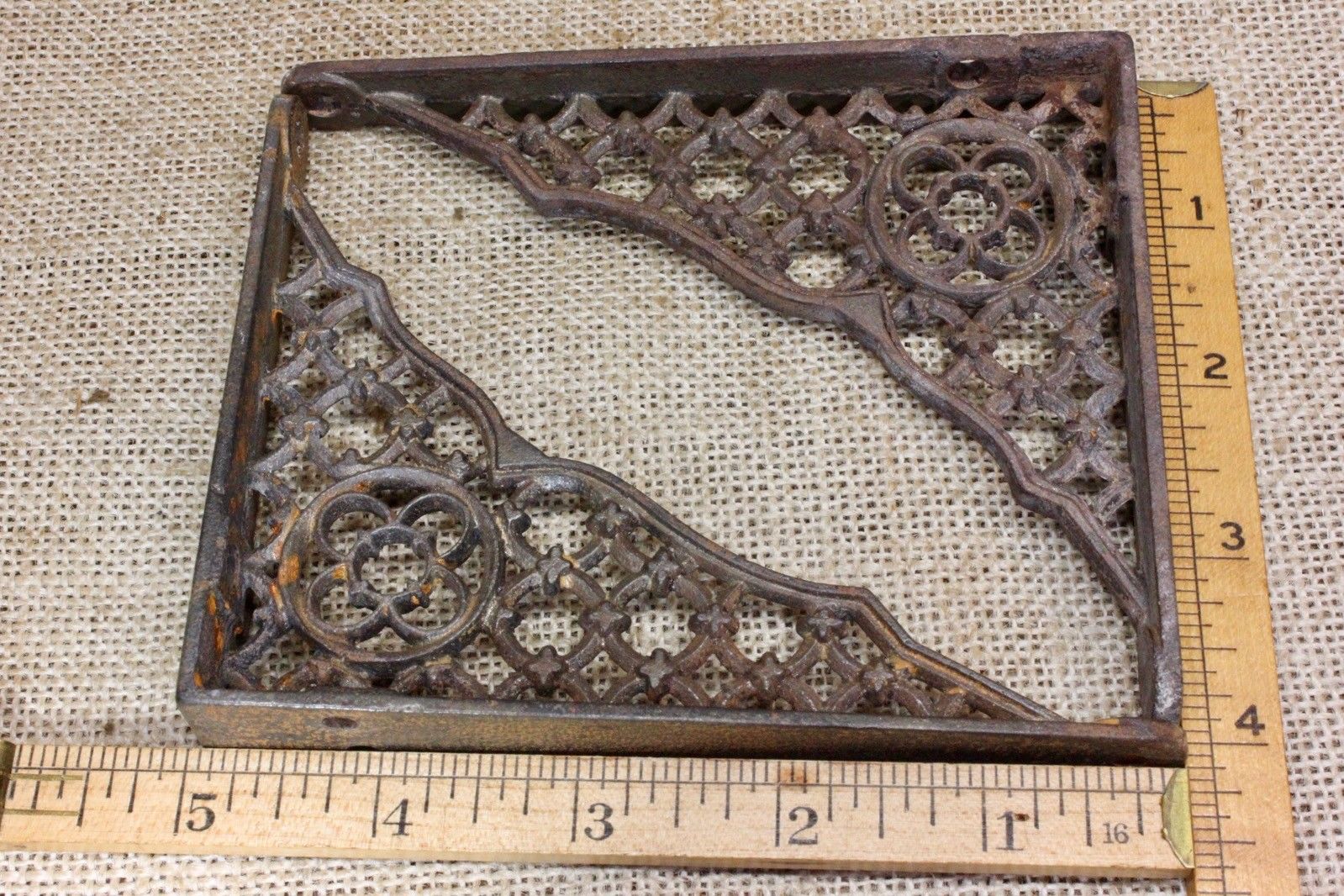 2 Shelf support Brackets 4 X 5” vintage 1800’s old rustic cast iron clover