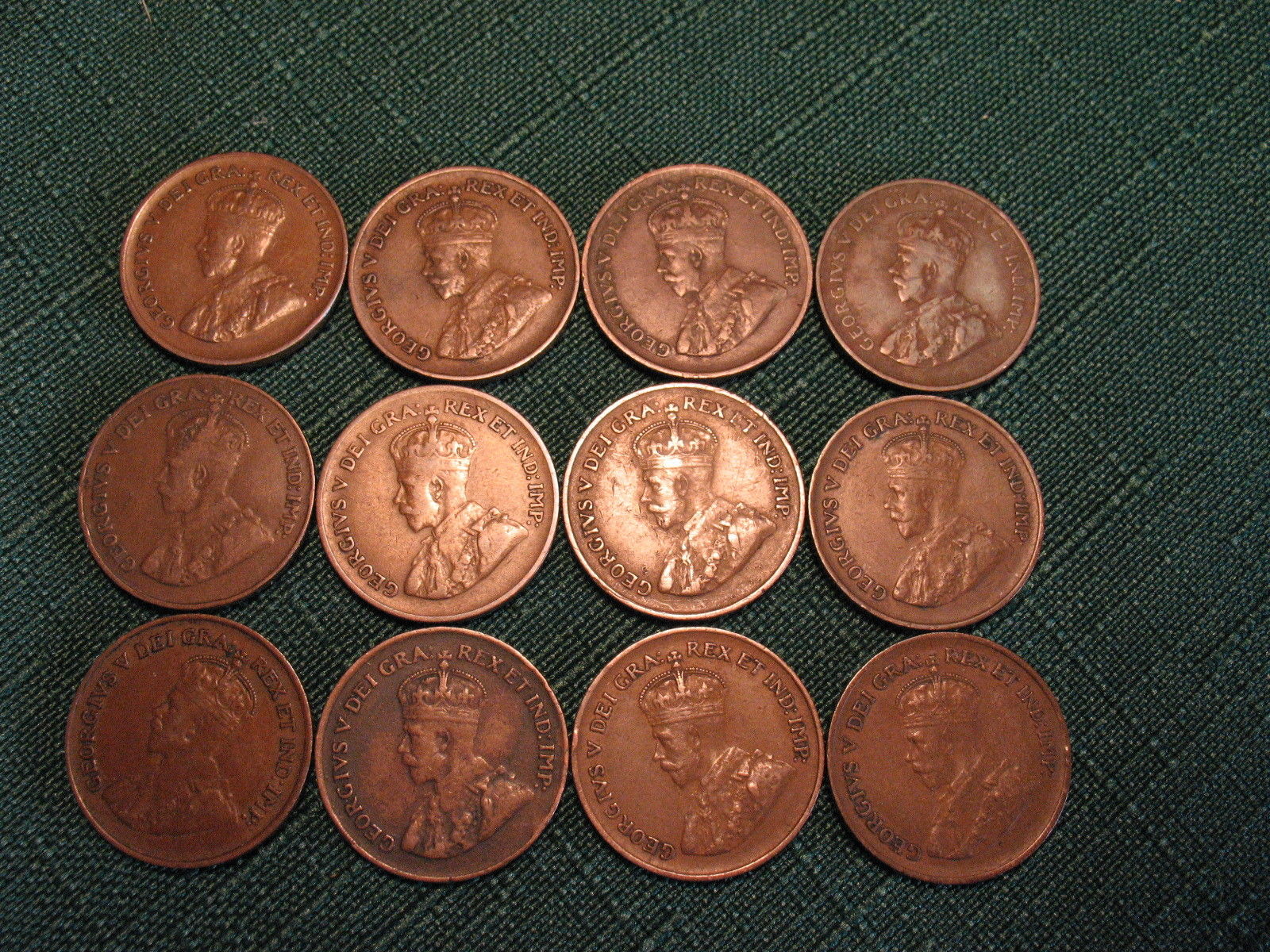 KING GEORGE V SMALL COPPER CENTS (21) coins