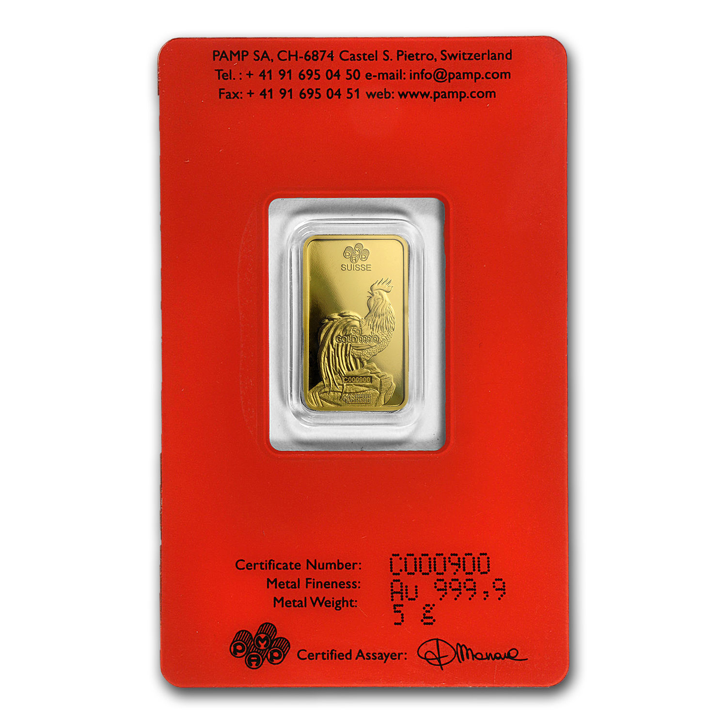 5 gram Gold Bar - PAMP Suisse Year of the Rooster (In Assay) - SKU #104119