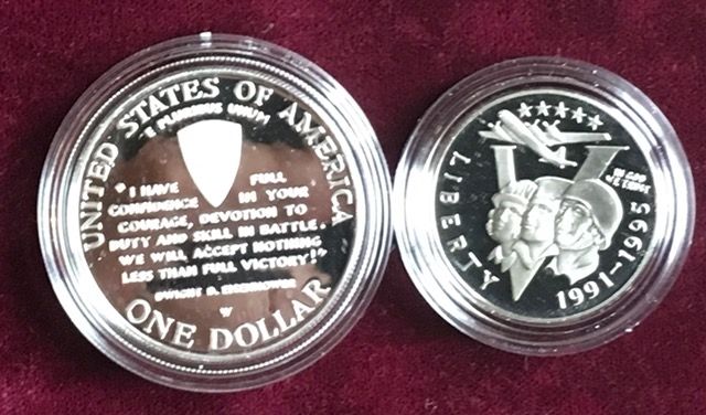 1993 2-COIN WORLD WAR II PROOF SILVER DOLLAR & HALF