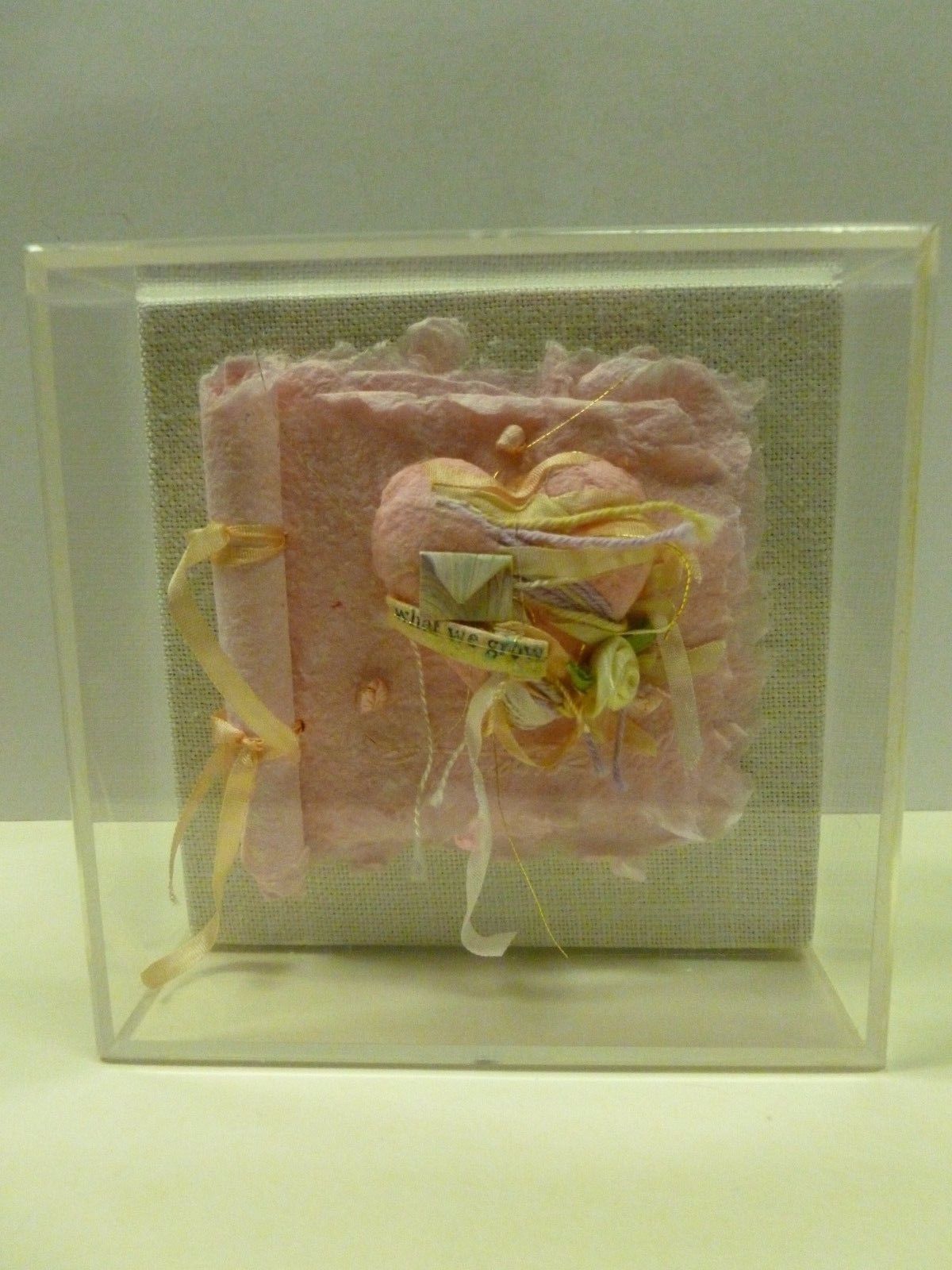 Signed Handmade by Artist. Paper Cast Wall Art. Shadow Box. Framed. Pink Heart