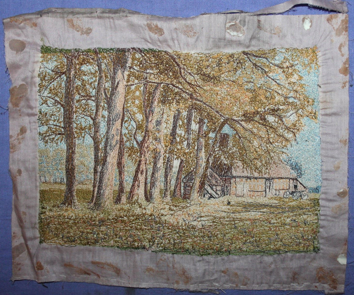 Vintage impressionist landscape hand made embroidery tapestry