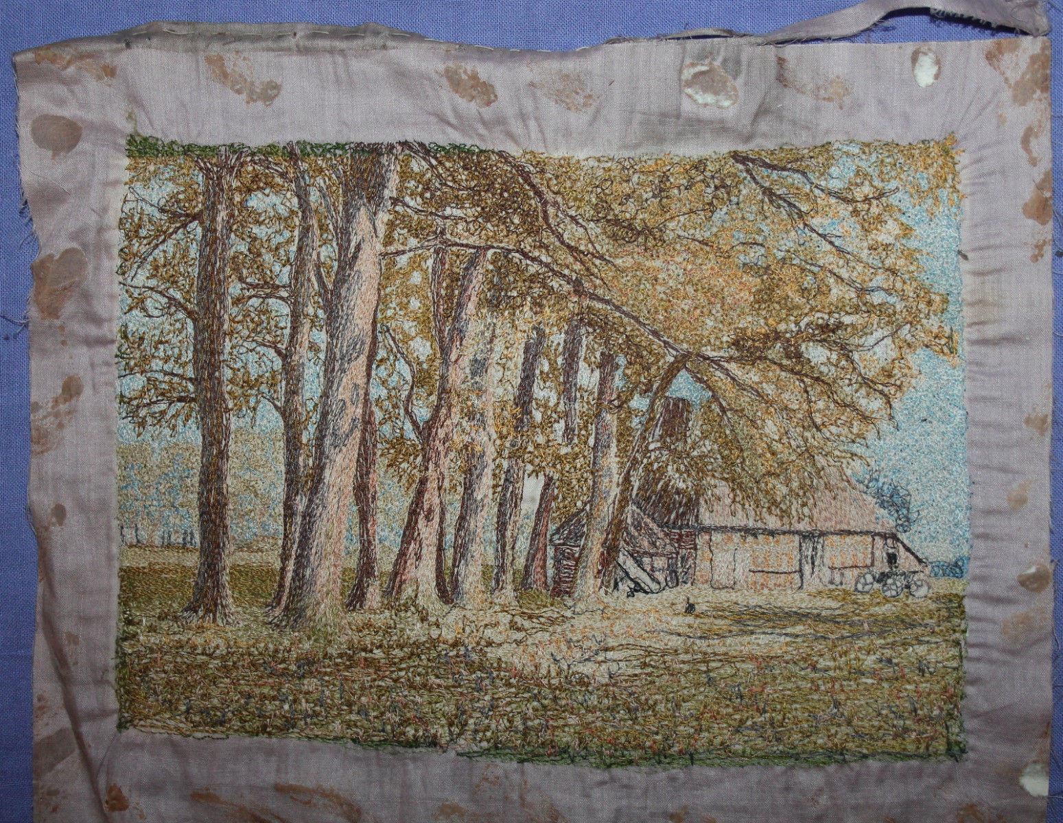 Vintage impressionist landscape hand made embroidery tapestry