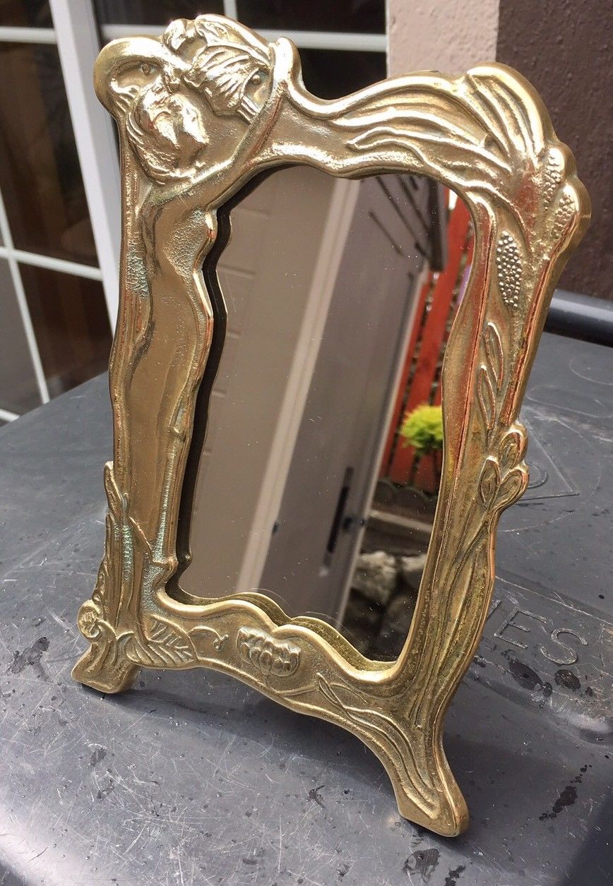 ART NOUVEAU / ART DECO. authentic brass  FRAME With MIRROR Elegant .