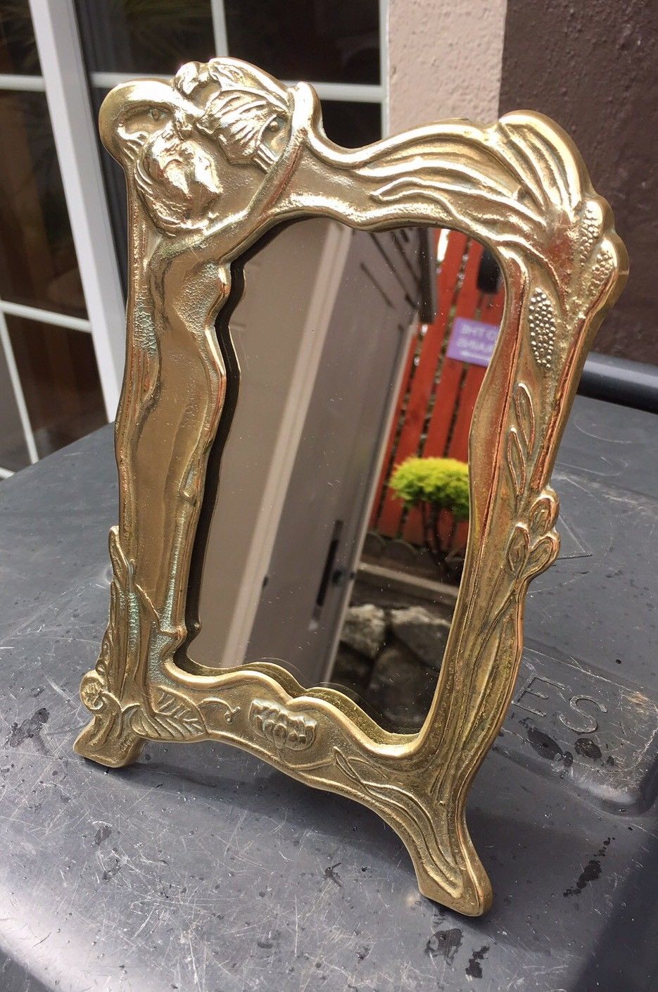 ART NOUVEAU / ART DECO. authentic brass  FRAME With MIRROR Elegant .