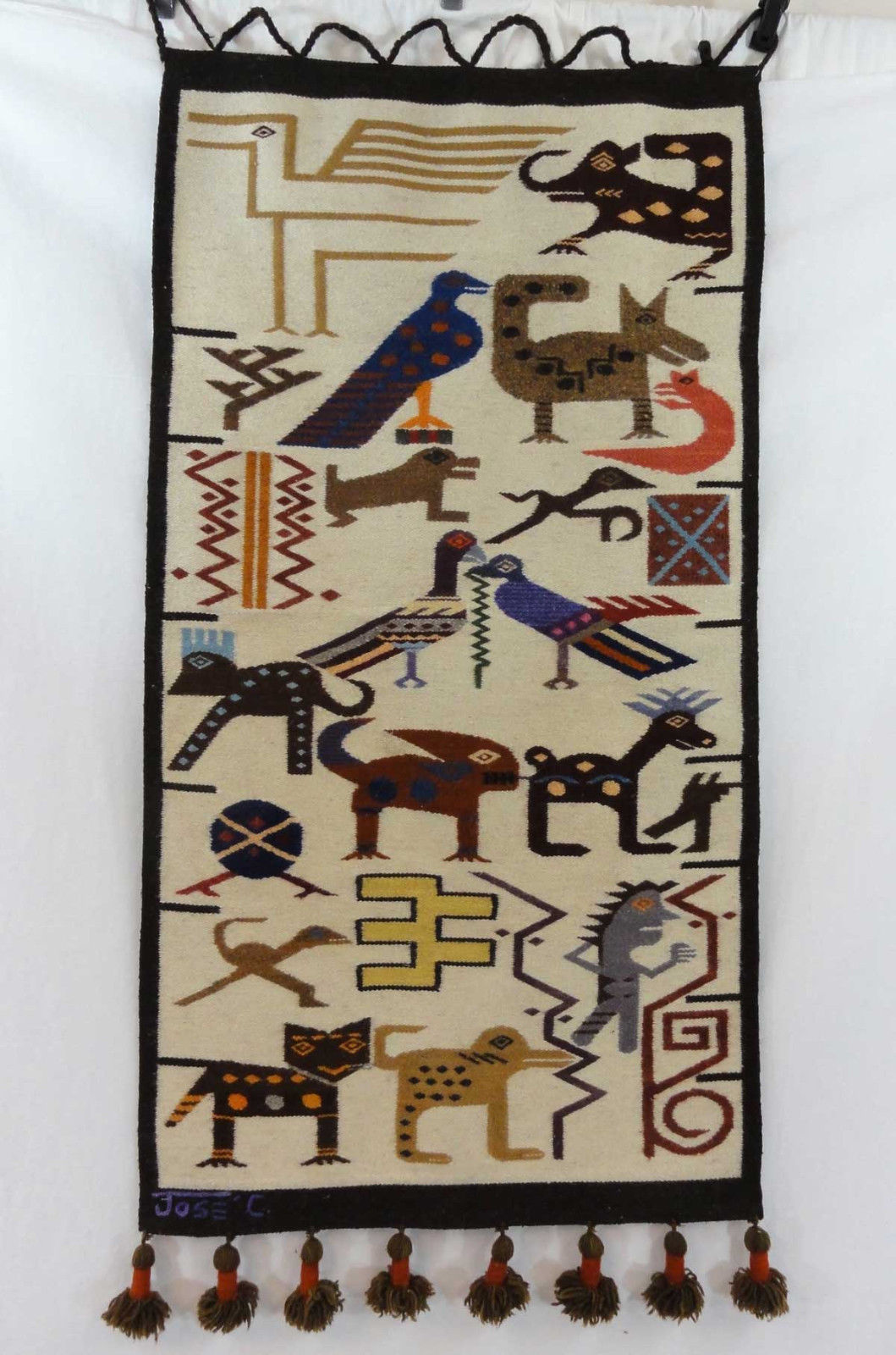 Vtg Jose C. Cotacachi Wool Wall Hanging Tapestry Decor Animals Birds Ecuador
