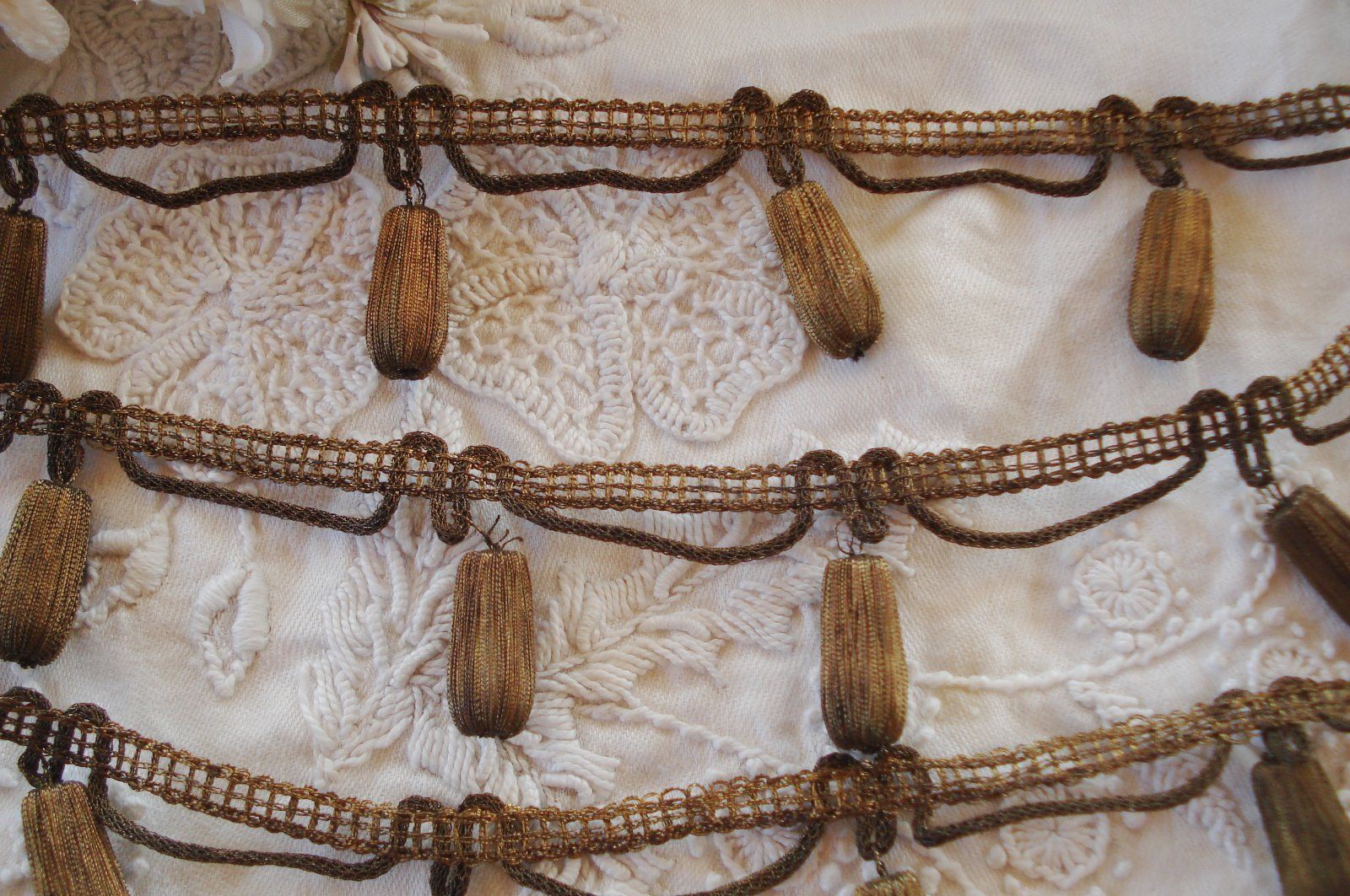 1y ANTIQUE METALLIC BOBBLE BEAD TASSEL PASSEMENTERIE VINTAGE LACE FRENCH TRIM