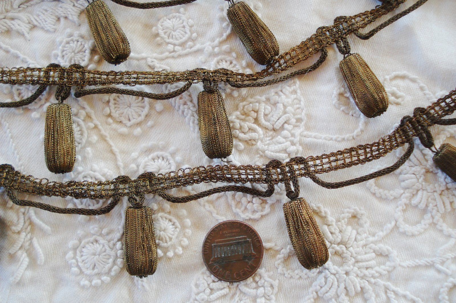 1y ANTIQUE METALLIC BOBBLE BEAD TASSEL PASSEMENTERIE VINTAGE LACE FRENCH TRIM