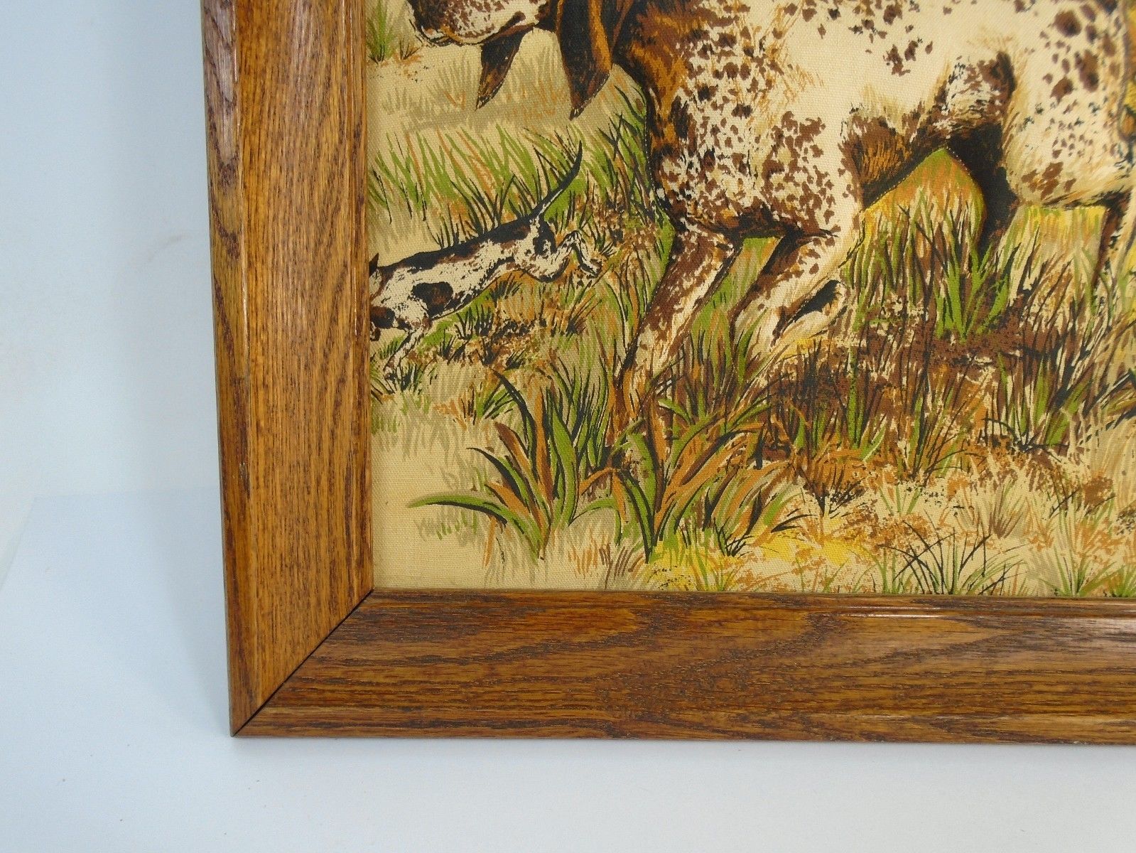 Vintage Unique Framed Puffy Picture Artwork Hunting Dogs 3D Trapunto Quilted