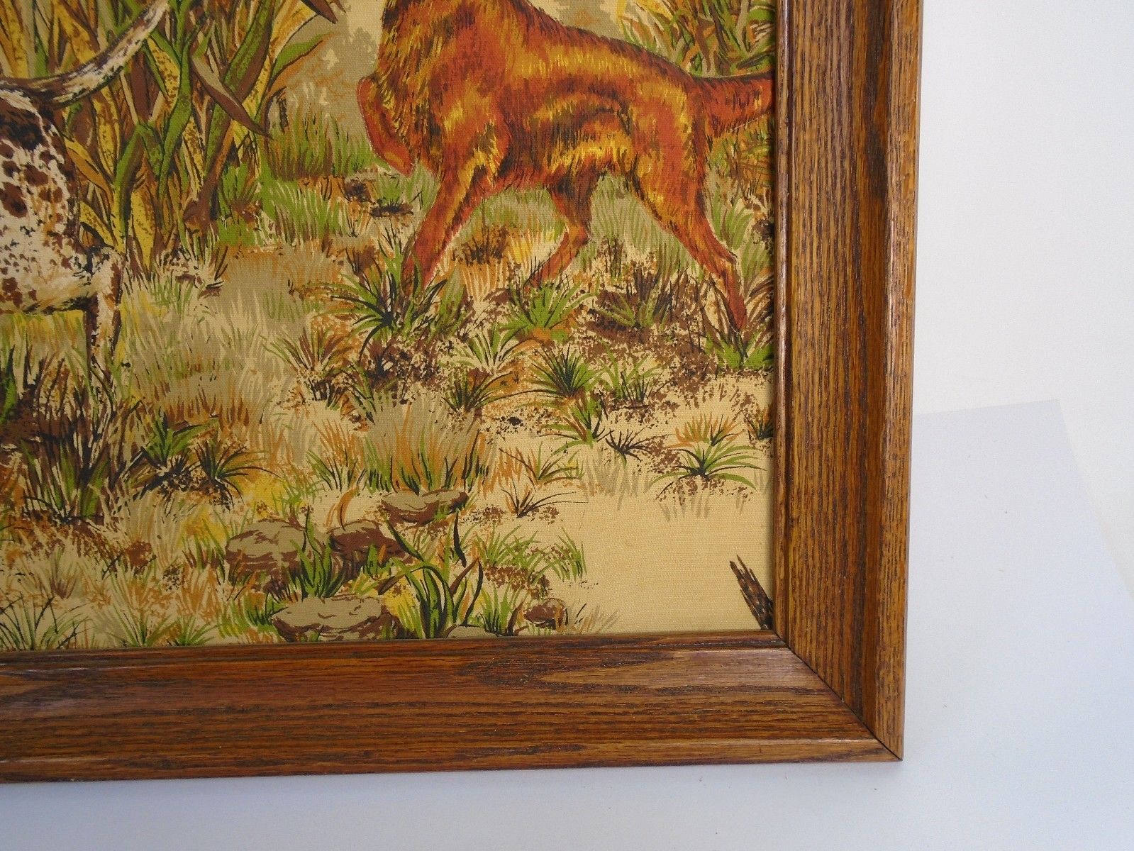 Vintage Unique Framed Puffy Picture Artwork Hunting Dogs 3D Trapunto Quilted