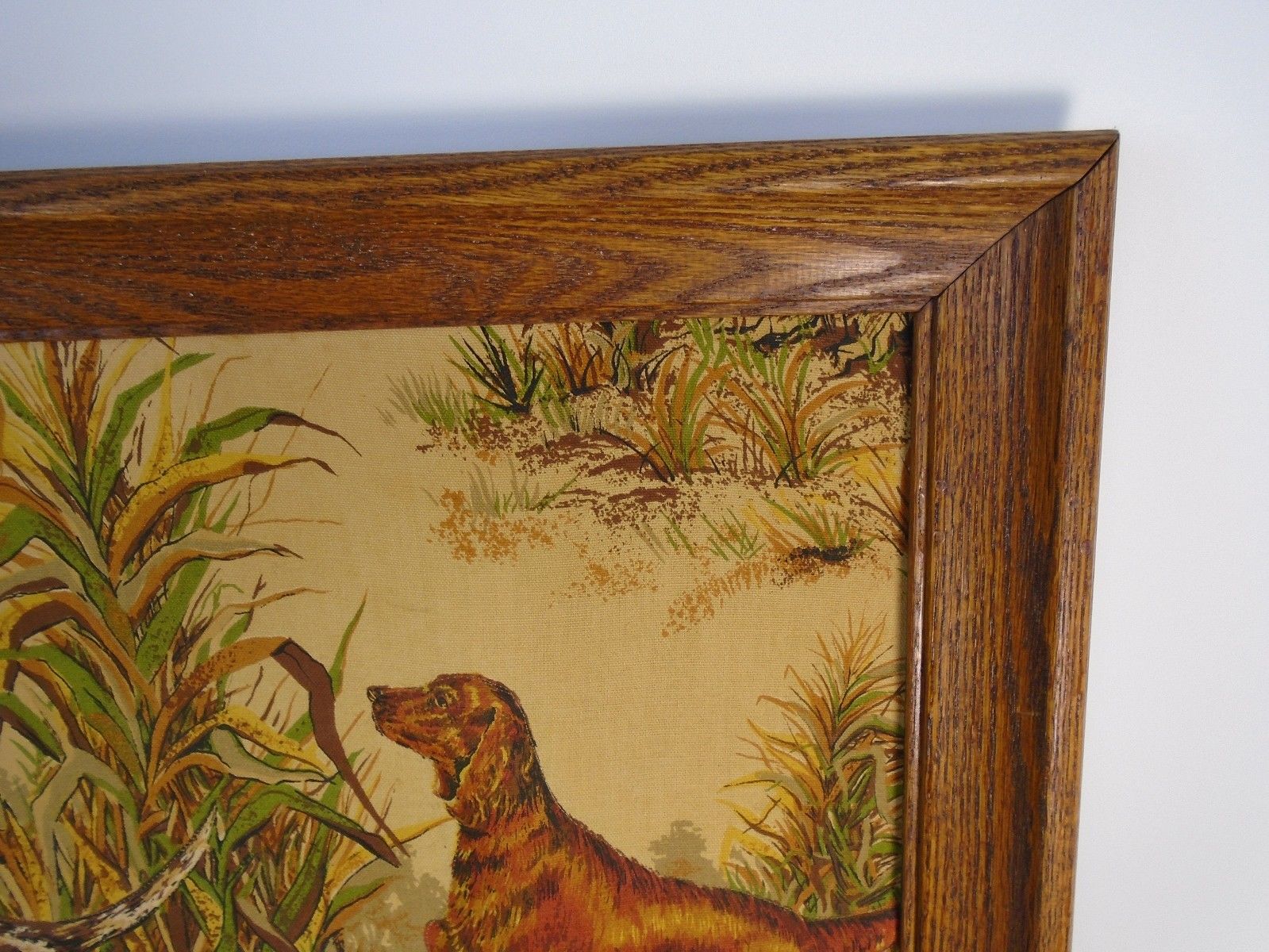 Vintage Unique Framed Puffy Picture Artwork Hunting Dogs 3D Trapunto Quilted