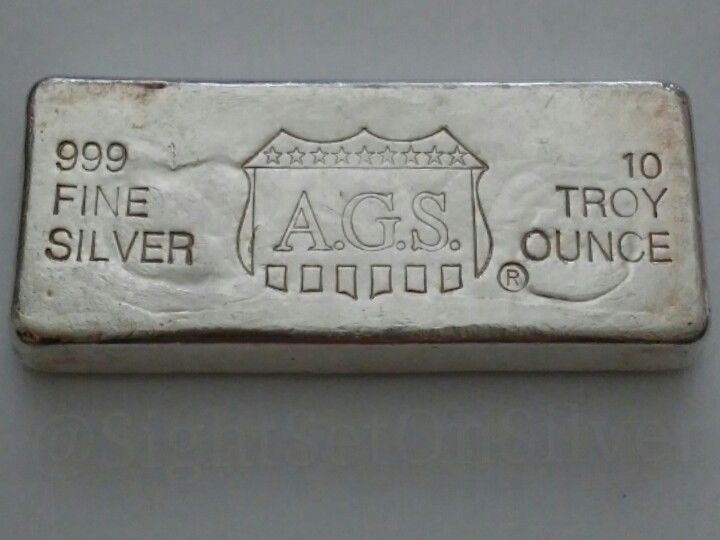 Exceedingly Rare AGS Silver Bar 10 Troy Oz .999 Fine VERY RARE VINTAGE INGOT