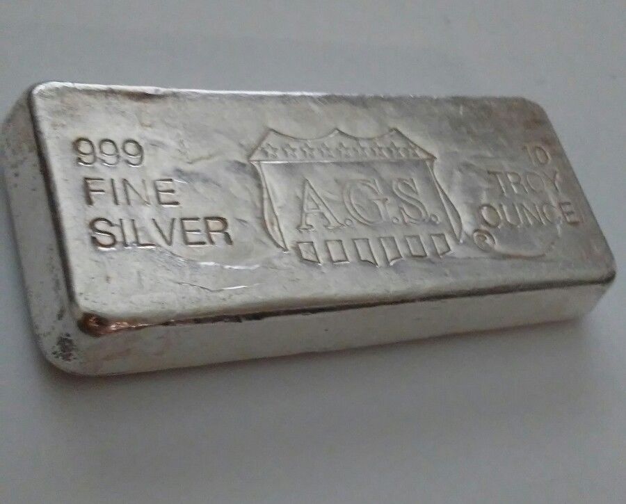 Exceedingly Rare AGS Silver Bar 10 Troy Oz .999 Fine VERY RARE VINTAGE INGOT