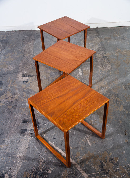 Mid Century Danish Modern Nesting Tables Teak Side End Table Set 3 Vintage Cube