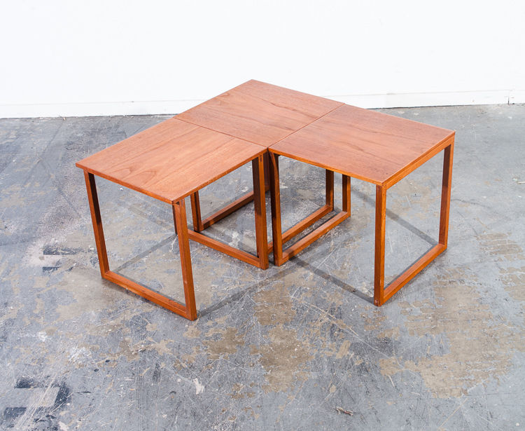 Mid Century Danish Modern Nesting Tables Teak Side End Table Set 3 Vintage Cube