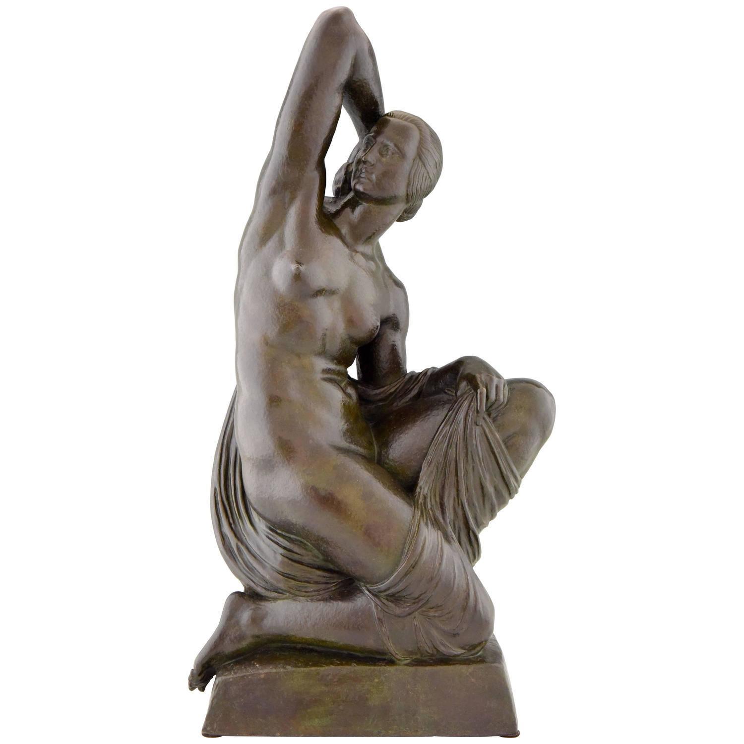 French Art Deco bronze sculpture nude Joe Descomps Cormier, 1930 original