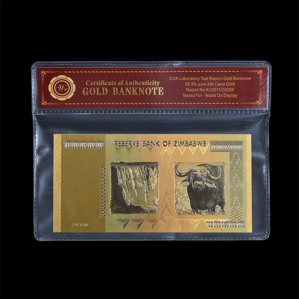 WR Zimbabwe 100 Trillion Dollars Banknote Color Gold Bill Nice Derail In Sleeve