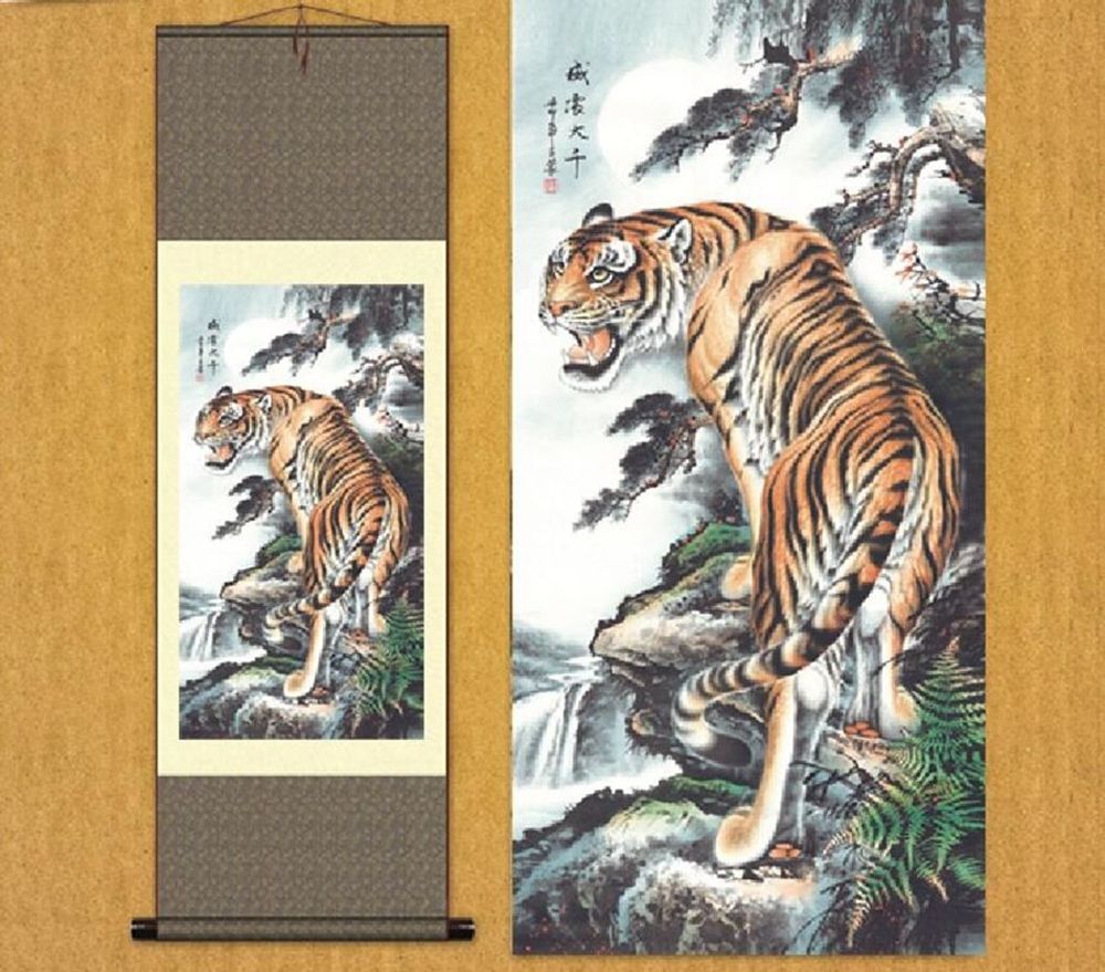 1pc Chinese Silk Scroll Painting Tiger Home Decoration Various